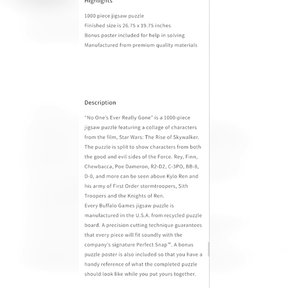 Buffalo Star Wars 1000pcs Puzzle No One's Ever Really Gone #11819 - Picture 7 of 7